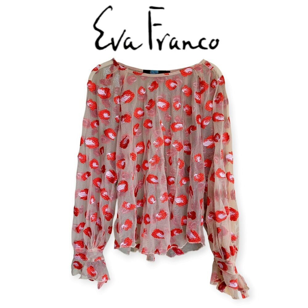 Eva Franco Rosy Leopard Ruffled Mesh Top Pink Nude Size L Anthropologie Chic